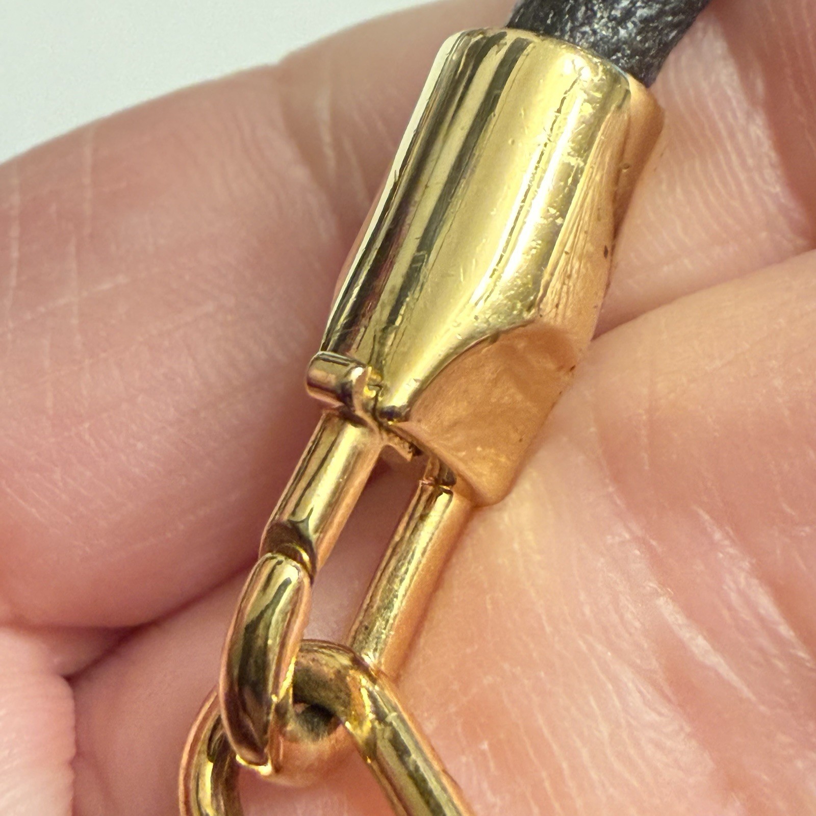 Vintage Bracelet Bronze Milor Italy Bangle Charm Leather Cord Gold Tone Metal L