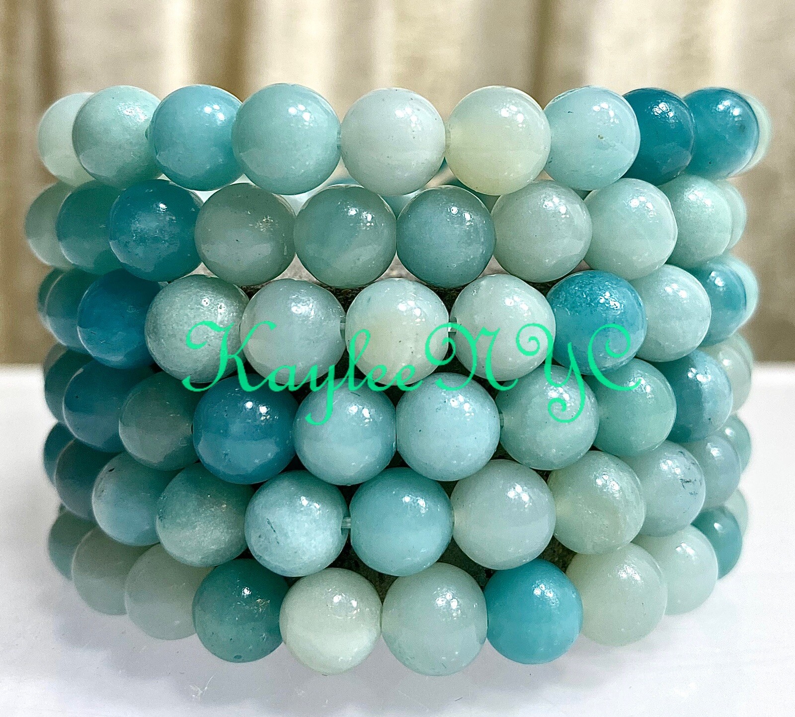 Wholesale Lot 6 Pcs Natural Amazonite 8mm 7.5” Crystal Healing Stretch Bracelet