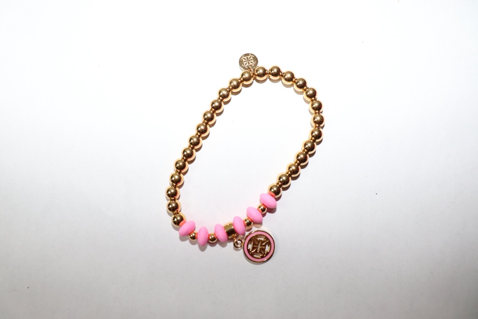 Rustic Cuff Gold/Pink Beaded Bracelet