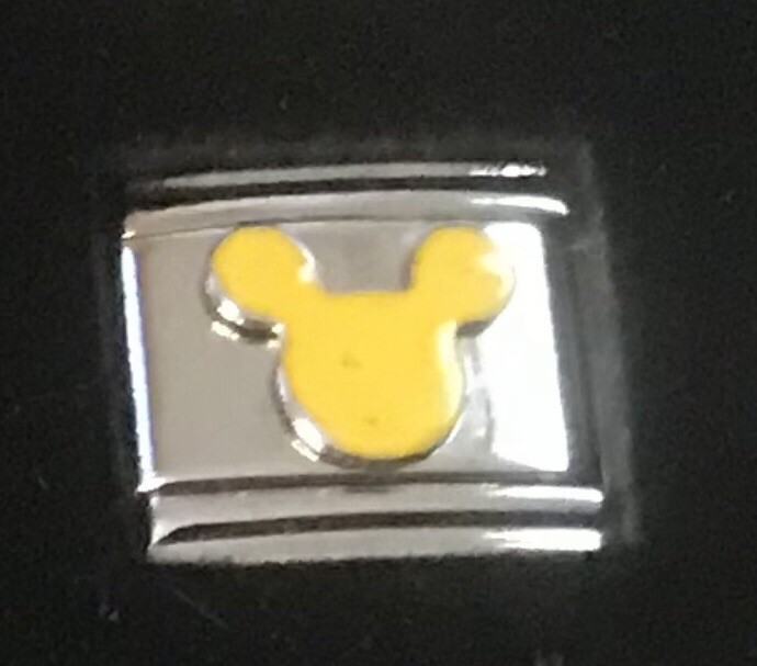 Rare 3 Piece Mickey Mouse Ears Black RedYellow Italian Charm Enamel Link 9MM K47