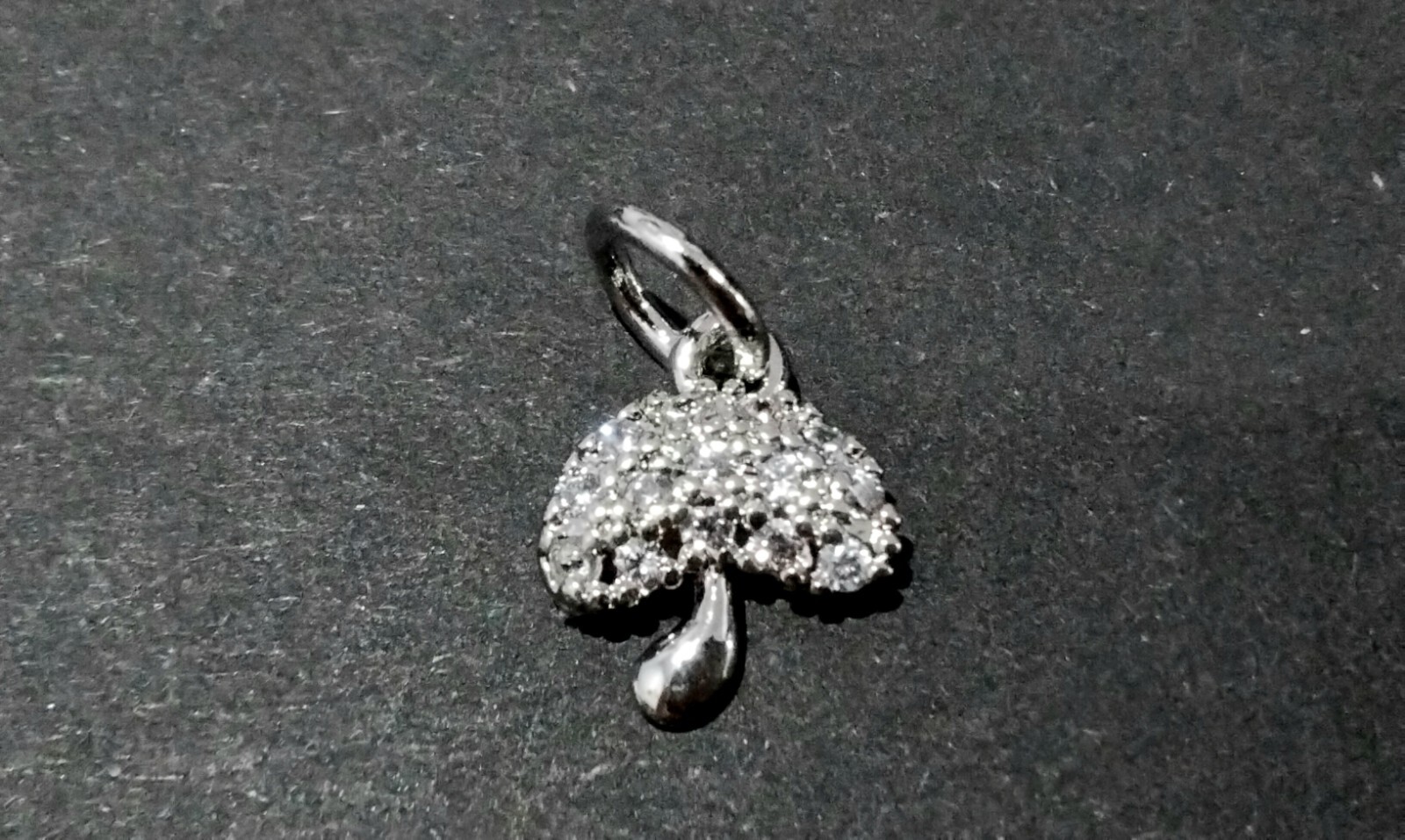 Brass Micro Pave Cubic Zirconia Charm, Jump Ring, Mushroom, 9×7.5x2mm, 1 pce
