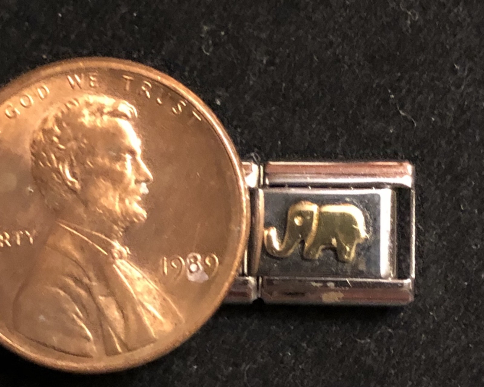 STAINLESS STEEL ITALIAN MODULAR CHARM: GOLDEN Raised Trunk ELEPHANT