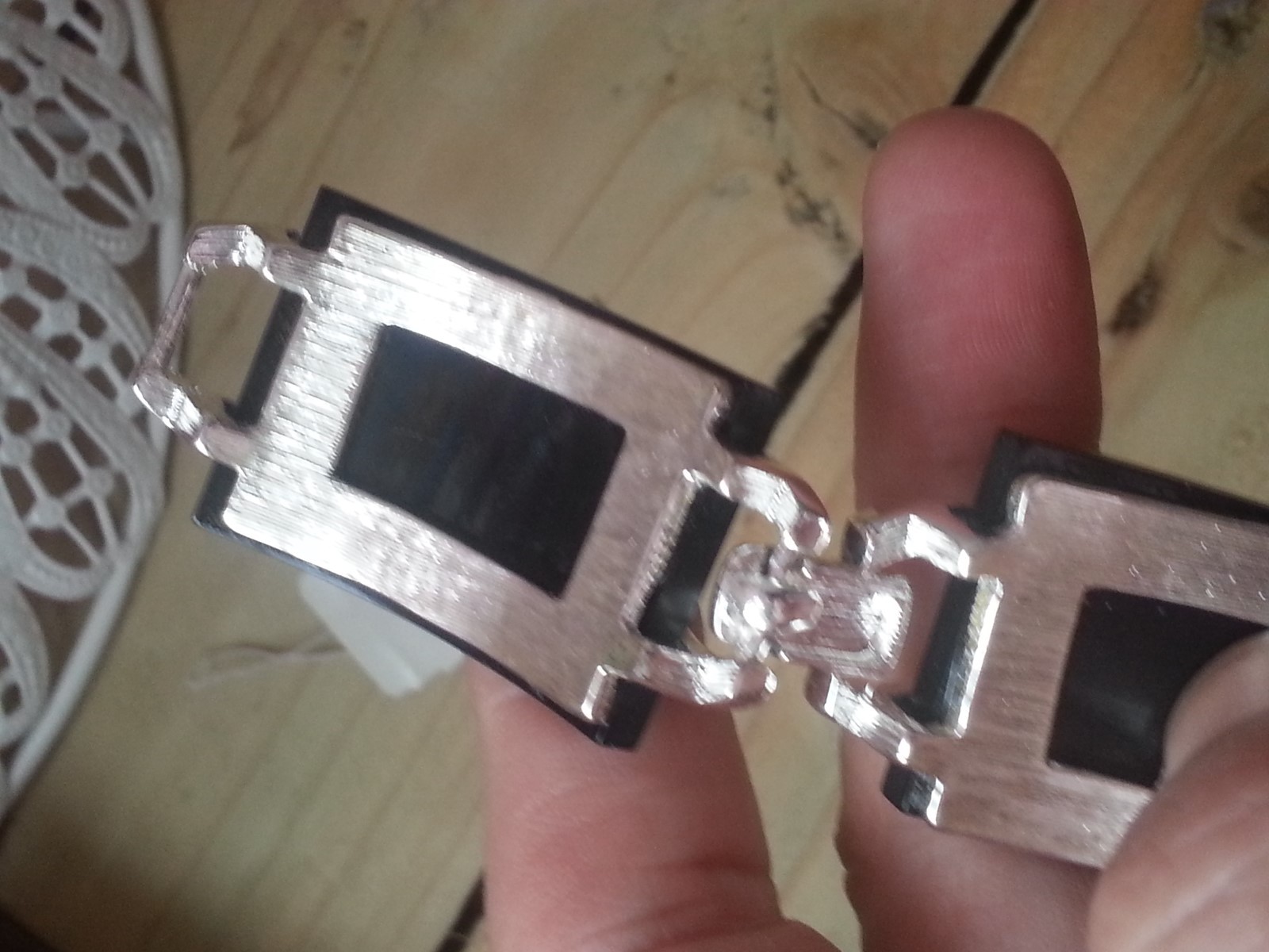 “Napier” 4 Oblong Bar Black “Resin” Link Silver Plated Bracelet