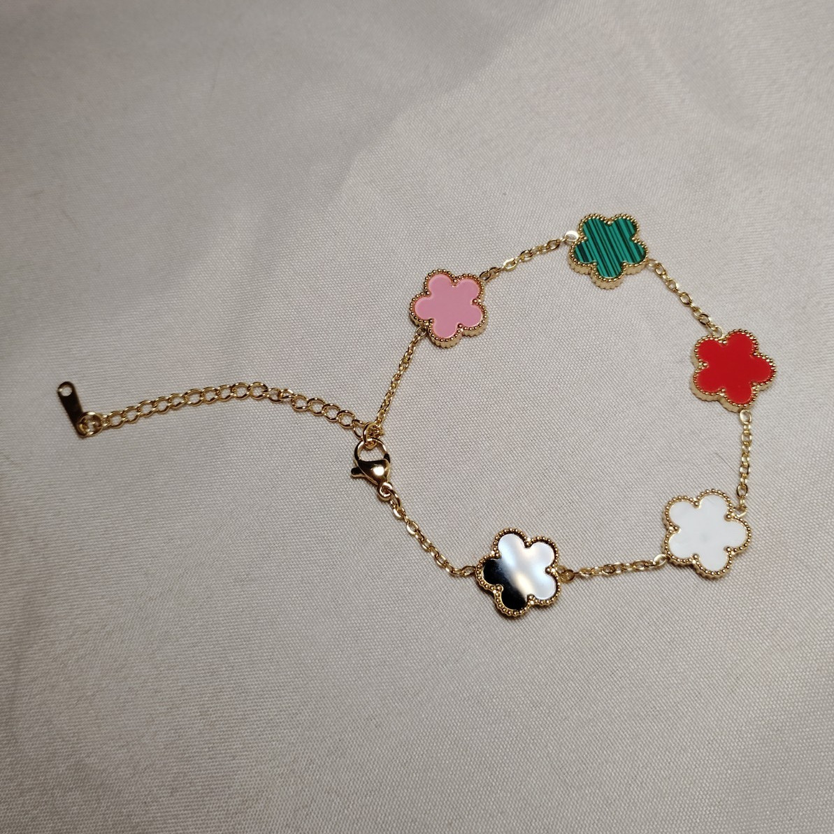 Gold Tone Stainless Steel Clover Bracelet Enamel Adjustable 6-7″