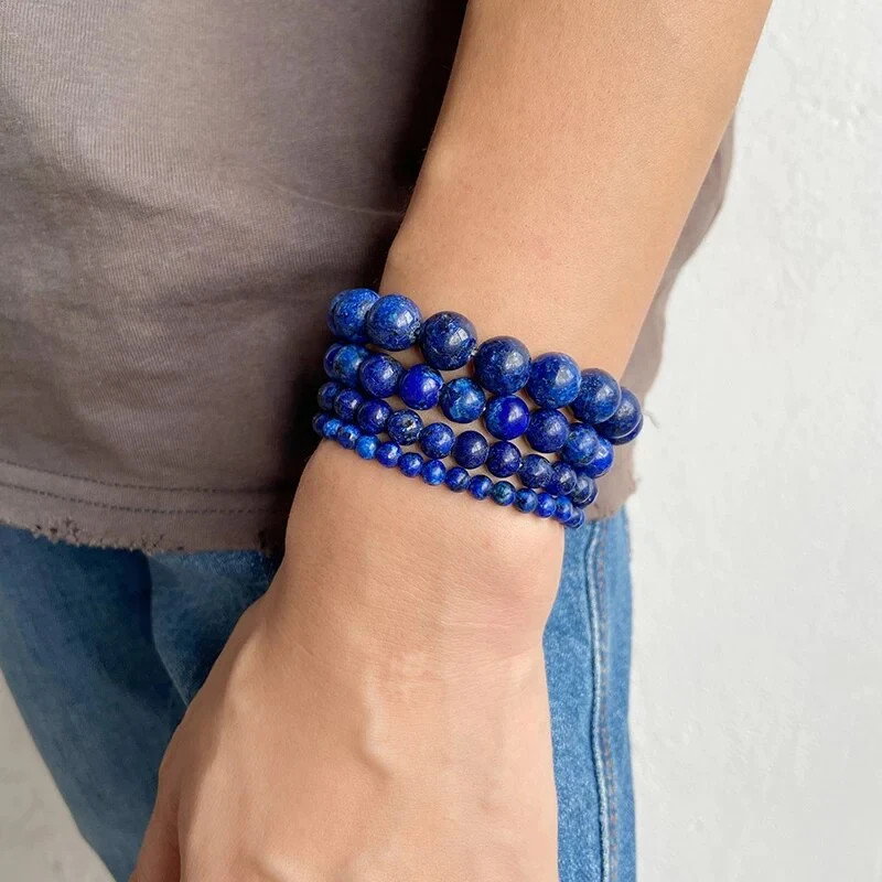 Natural Lapis Lazuli Bracelet 8mm Genuine Blue Stone Success Energy Gift for Men
