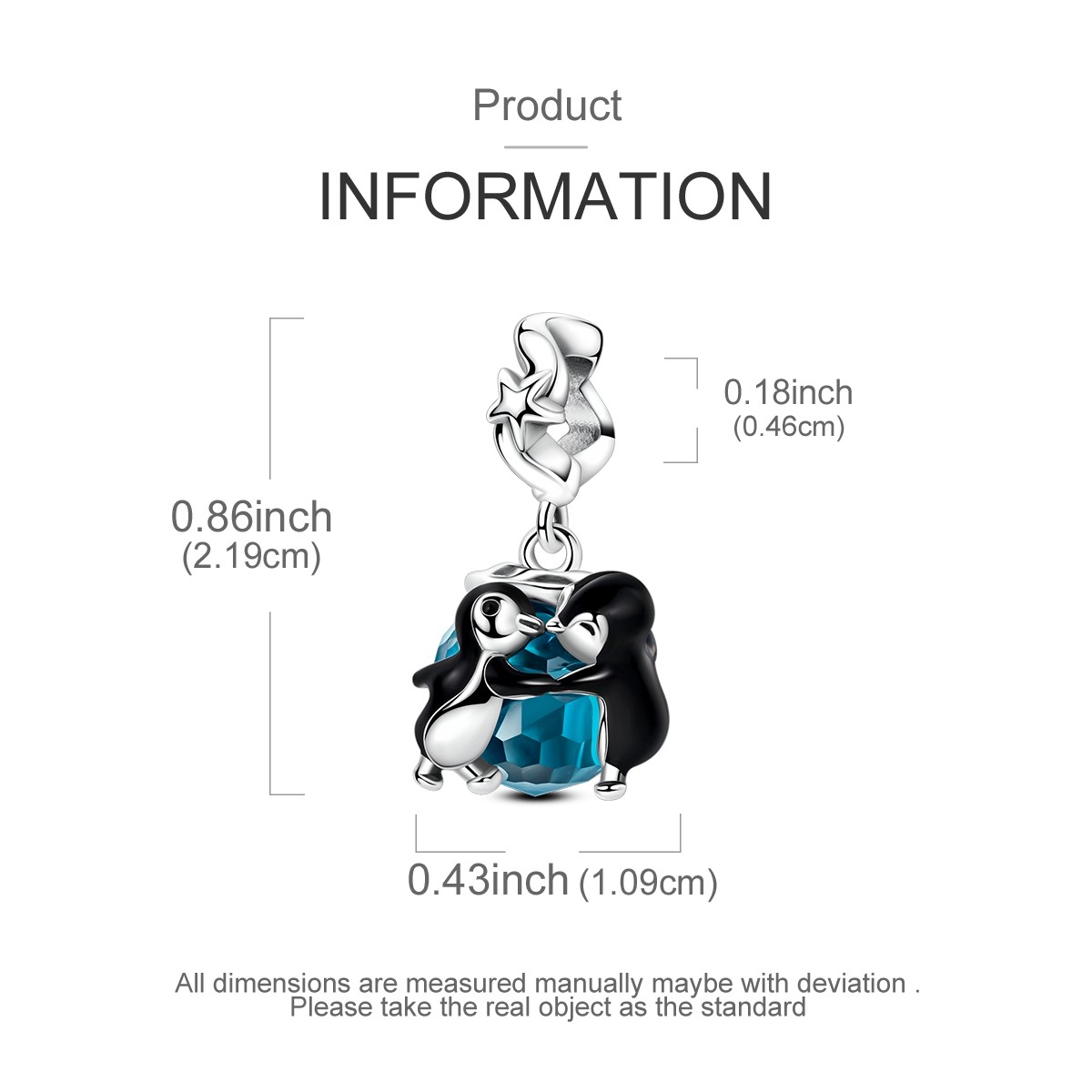 MULA 925 Sterling Silver Charm Enamel Penguin Dance Pendant for Women Bracelet