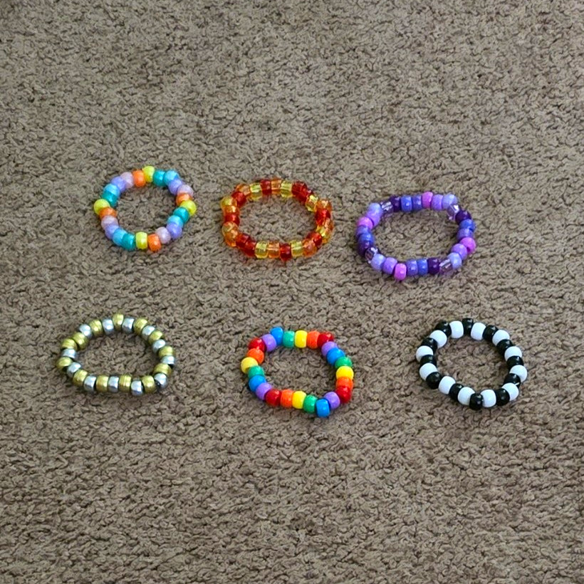 Stackable Multicolor Beaded Stretch Bracelets Set of 6 Round Plastic No Stone