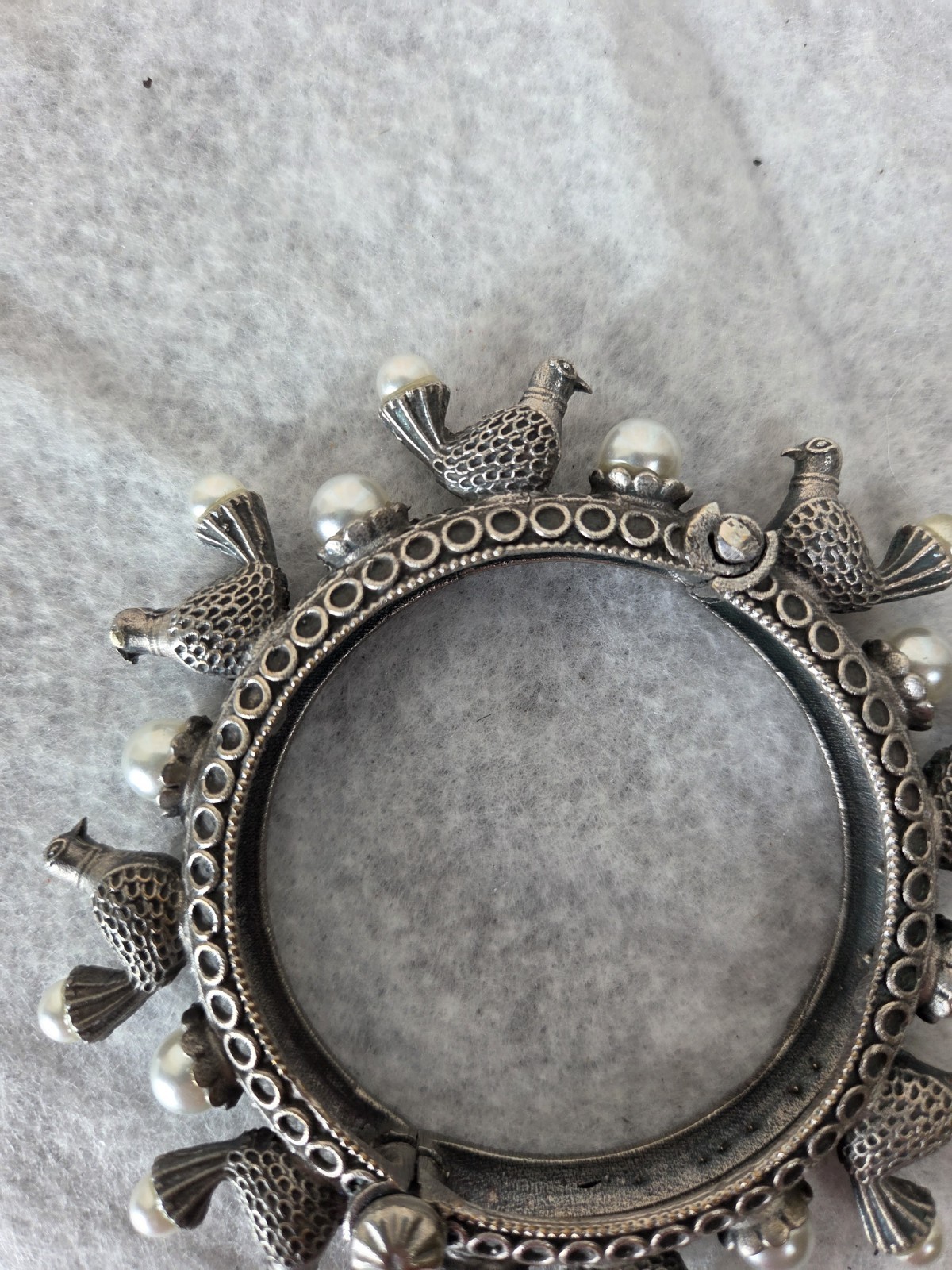 Antique Bracelet Rajasthani Indian Ceremonial Large Cuff With Pearls and birds