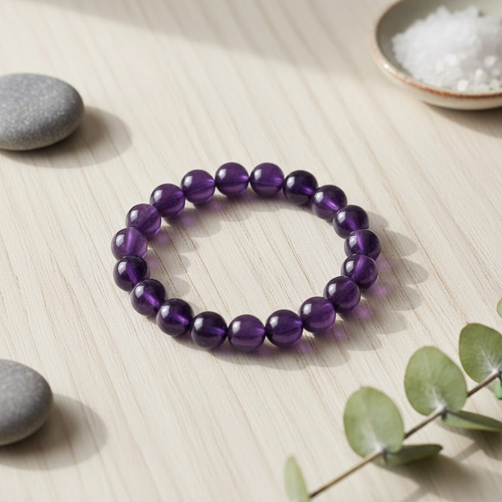 12mm Purple Bead Bracelet 18cm Stretch Round Stone Beads Elastic Unisex Jewelry