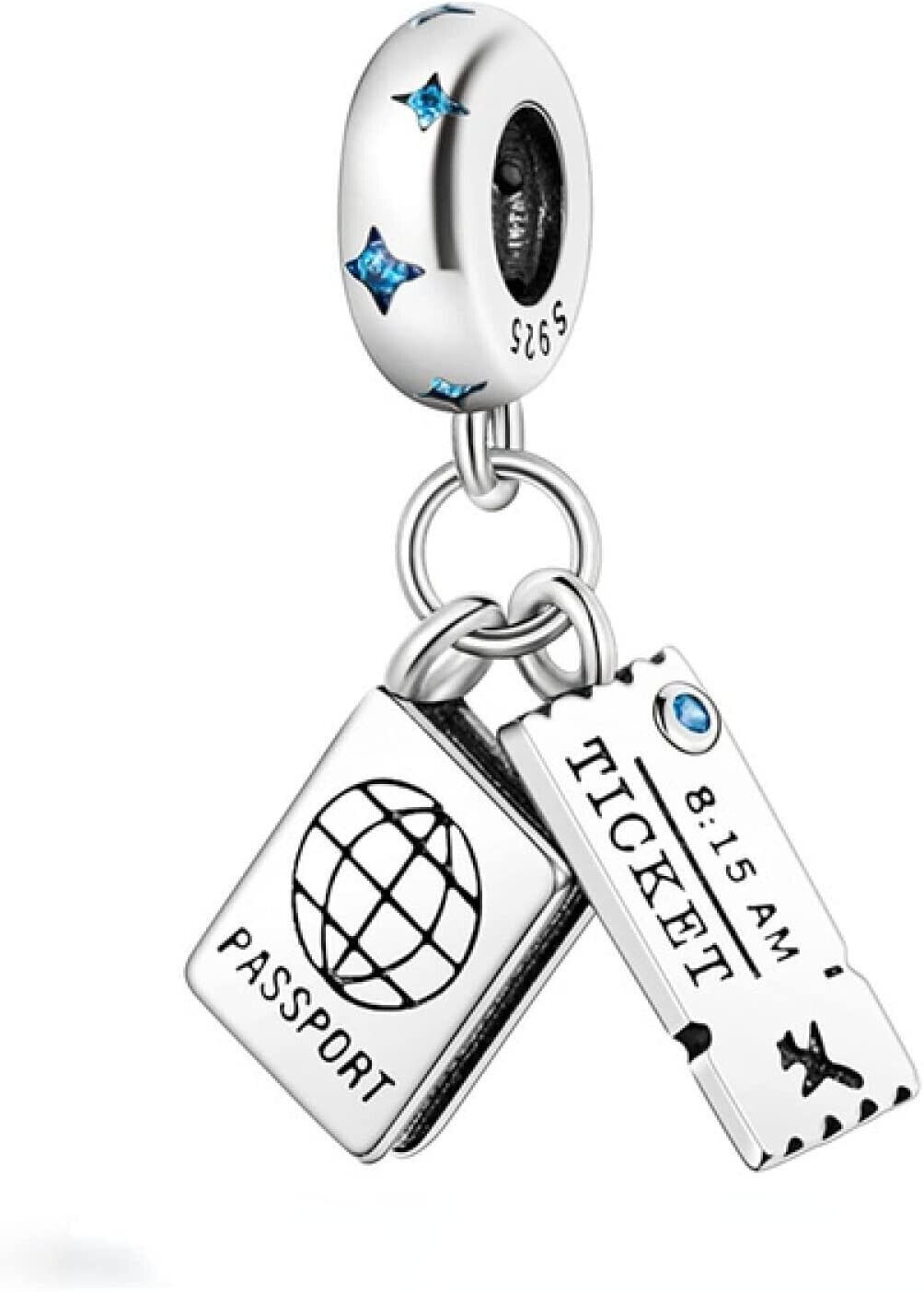 Ticket Passport Charm Travel Holiday Love Bracelet Bead 925 Sterling Silver