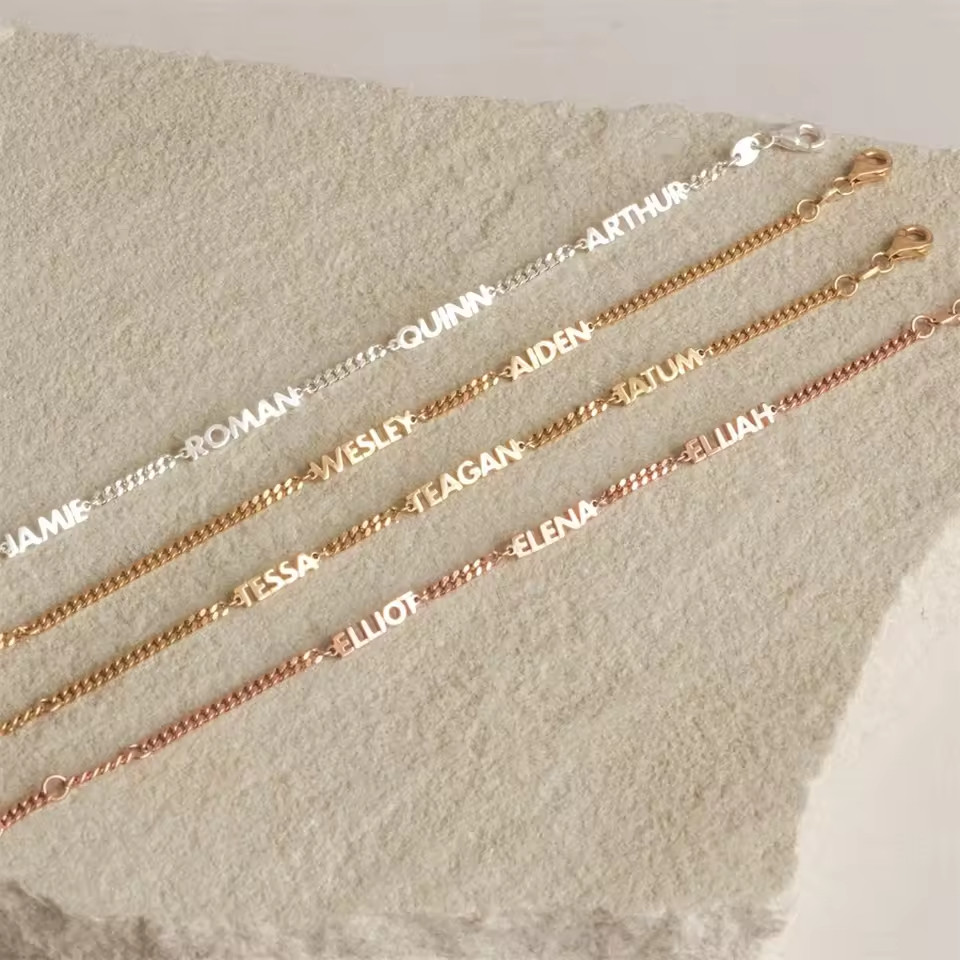 Custom 1-4 Multiple Name Bracelet Jewelry Cuban Chain Lobster Clasp Gold Silver