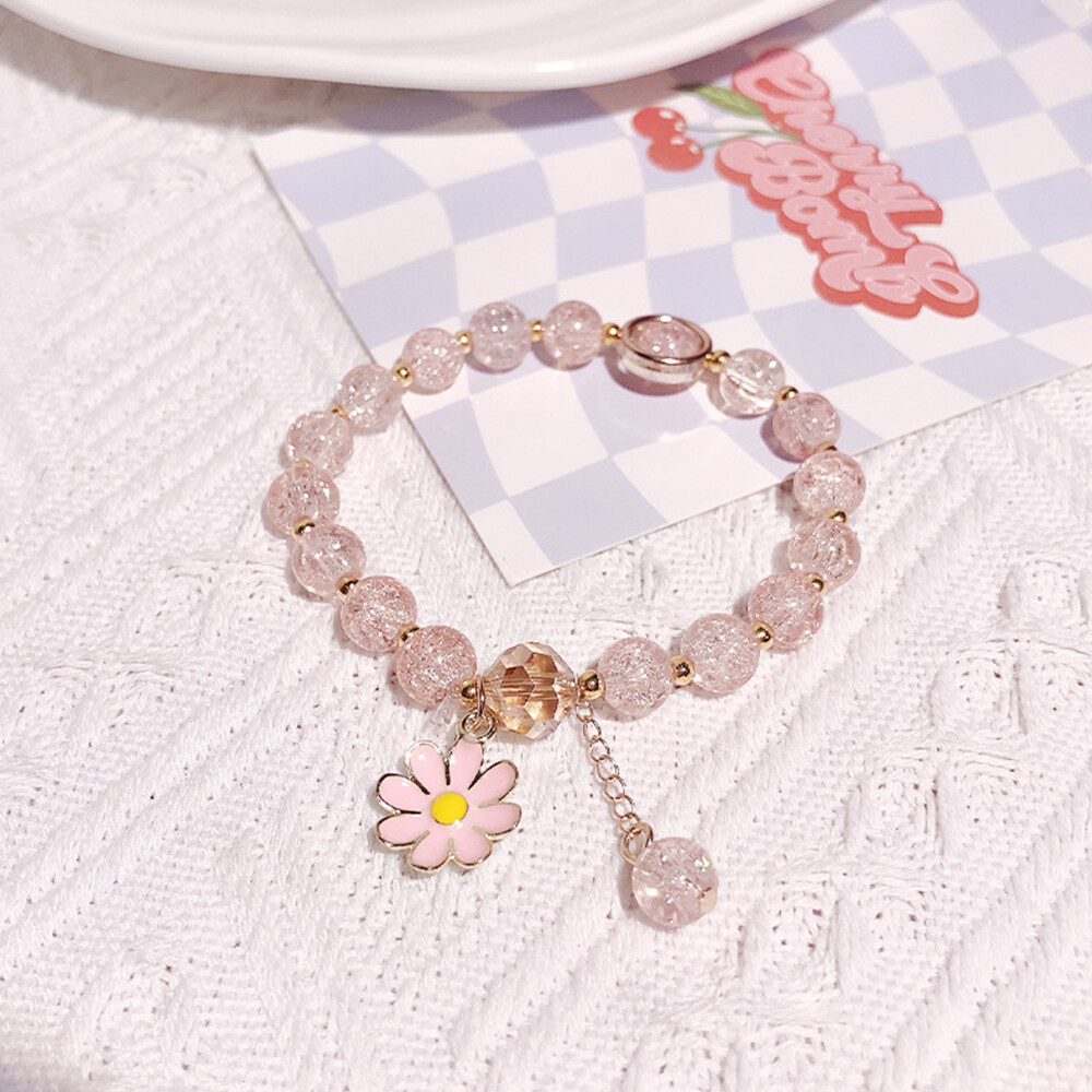 Women Beads Bracelet Daisy Pendant Chain Colorful Crystal Wristband Sweet Gift
