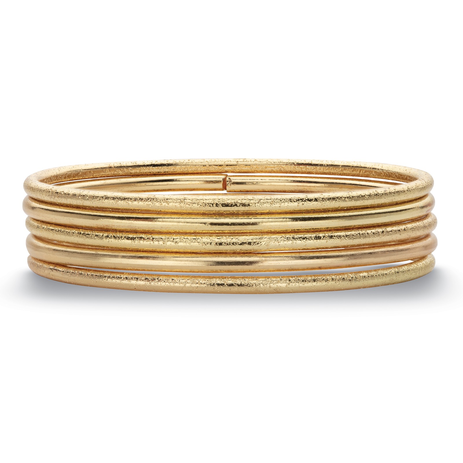 5 Piece Bangle Bracelet Set in Textured and Polished Yellow Goldtone
