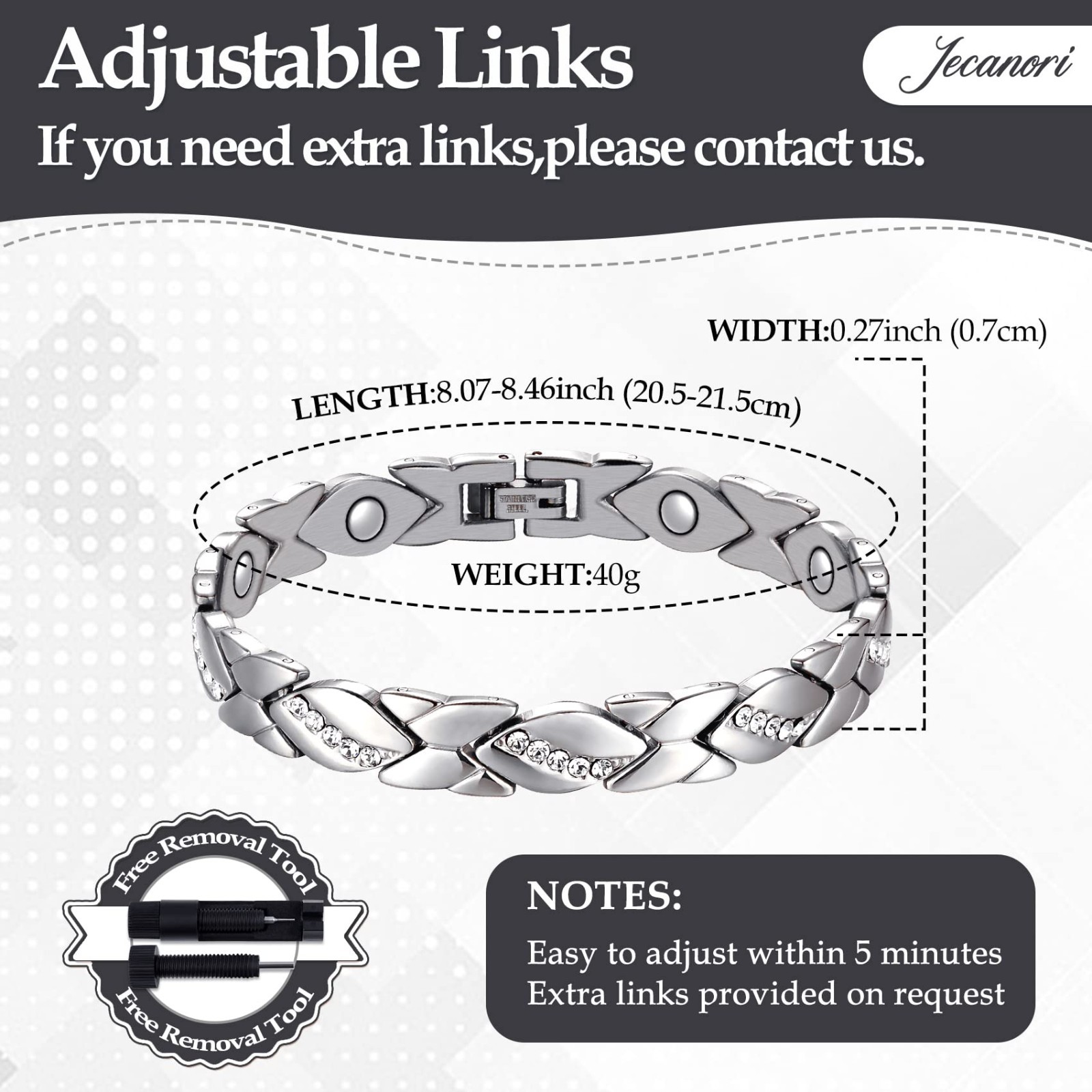 Women’s Magnetic Pure Copper Bracelet–3500 Gauss Magnets, Adjustable Sparkling