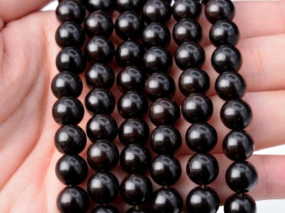 8MM 108 Pcs Black Ebony Blackwood Mala Beads Natural Wood Black Round Beads 35″