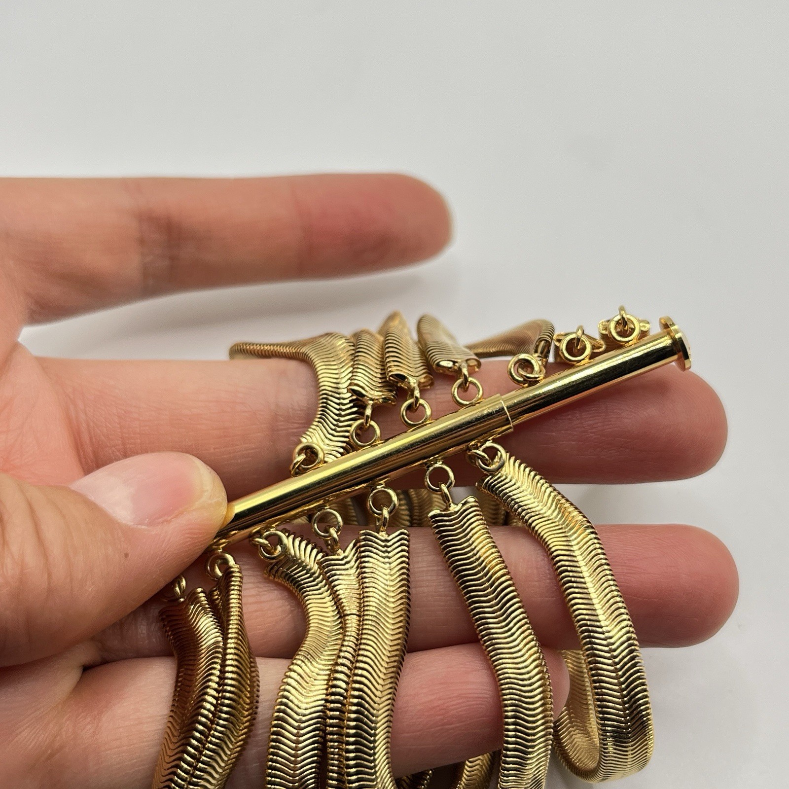 Vintage Gold Tone Multi-Strand Snake Chain Bracelet w/ Sliding Tube Clasp 7”