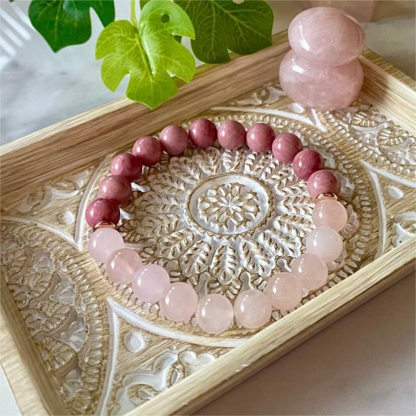 Rose Quartz & Rhodonite Gemstone Beads Healing Women Bracelet for Self Love Gift