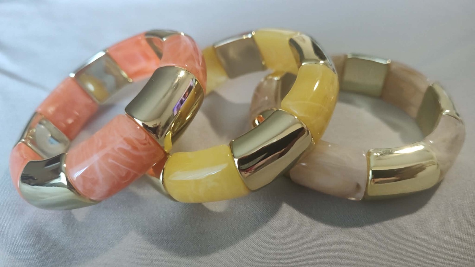 NEW Set of 3 Bohemian Style Acrylic Curved-Tube Stretch Bracelets FREE-SHIPPING