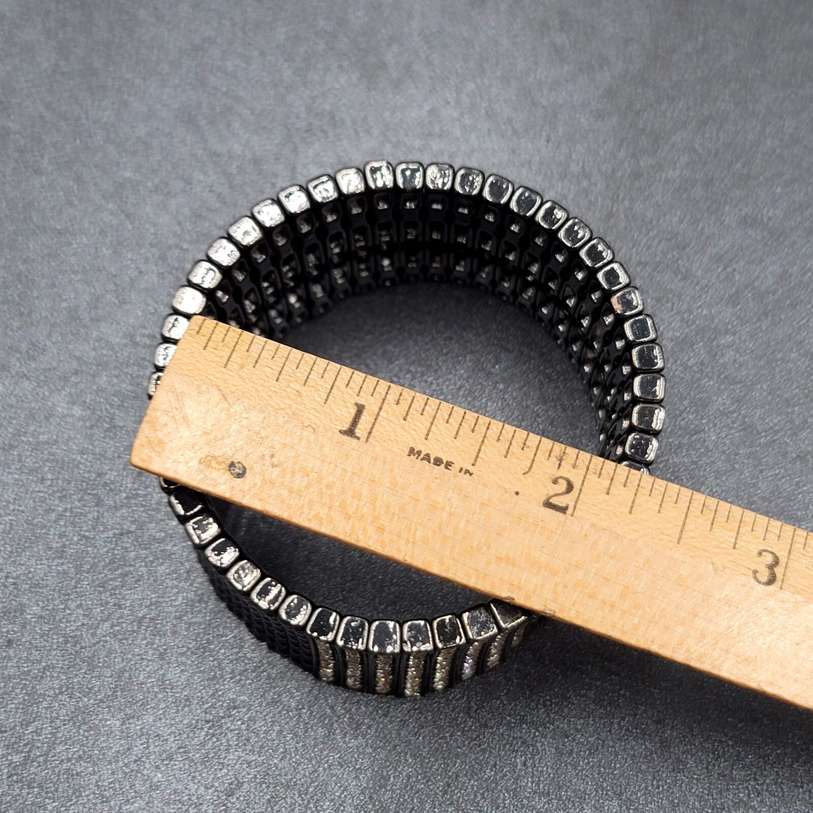 Black Metal Crystal Bracelet Wide Elastic Modern