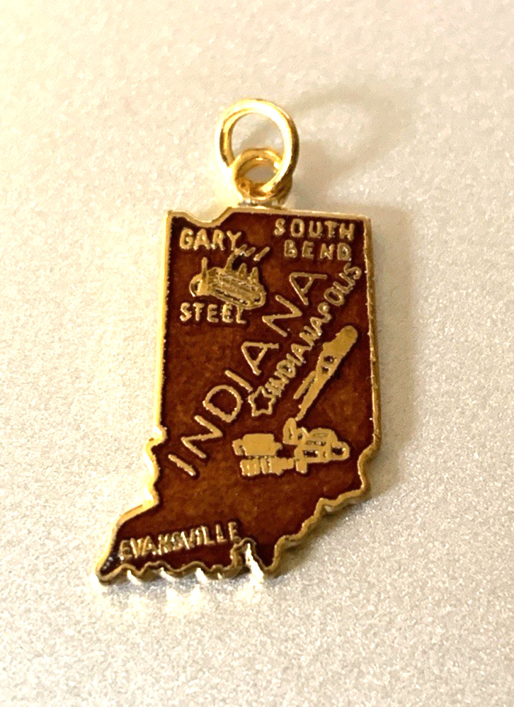 Indiana State Charm Enamel | Brass Plated | Rust | 7/8″ | New Old Stock
