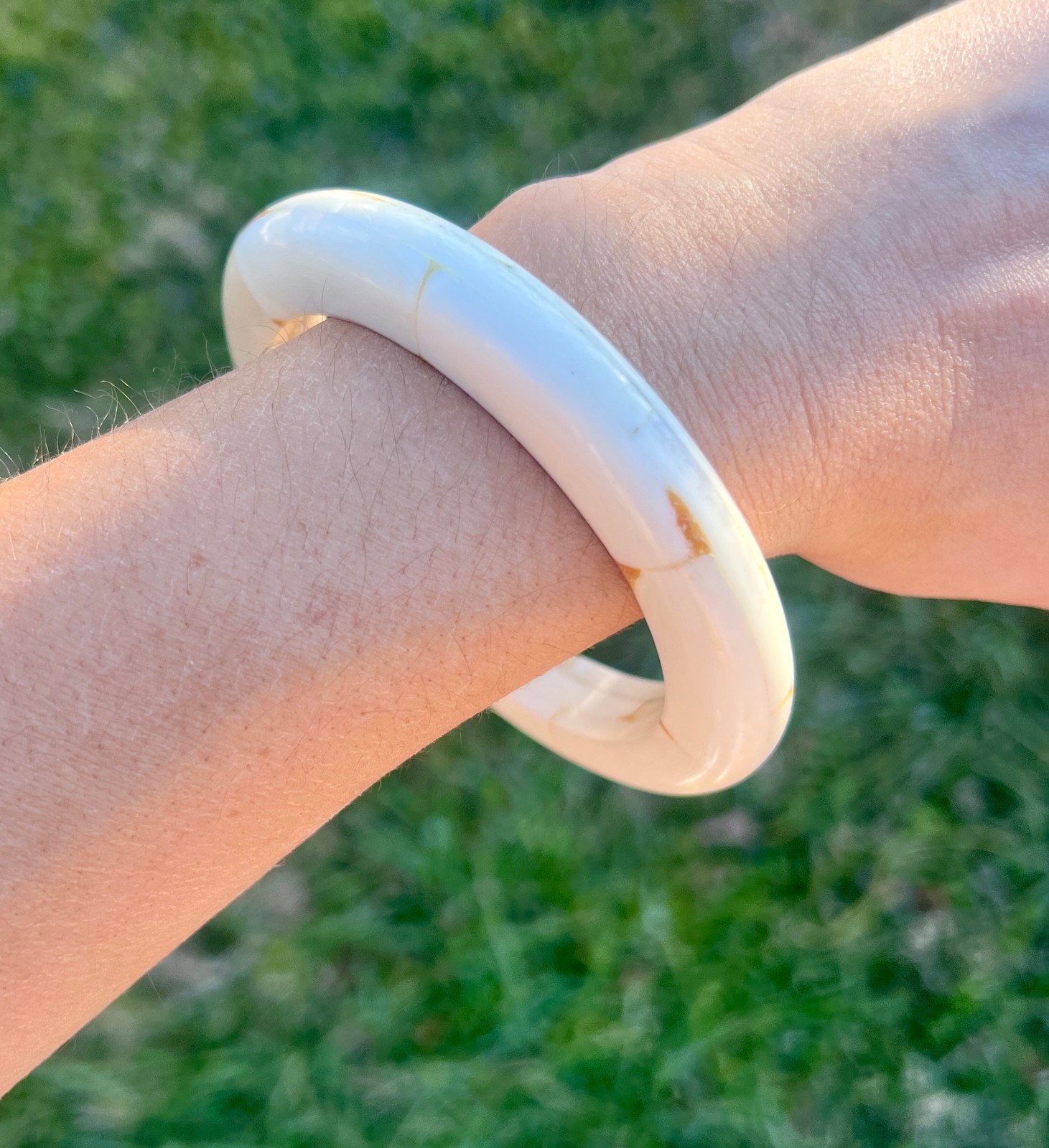 Genuine African Polished Bone Tile Bangle 3½” Dia x ½” W | Artisanal