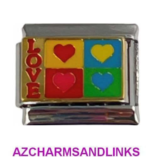 Love Patchwork Italian Charm Bracelet Link Compatible with all 9mm Charms #17A
