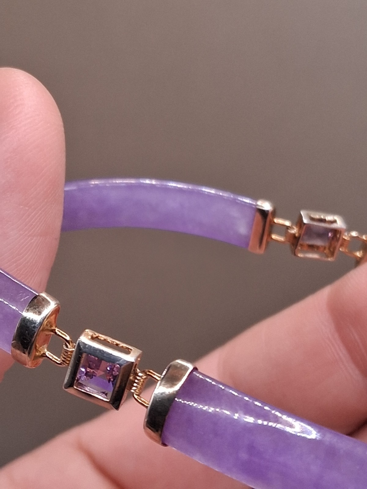 Gold Tone Purple Gemstone Bar Link Bracelet 8.5″