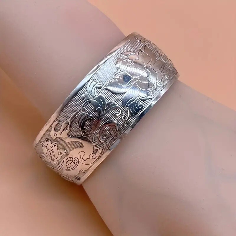 925 Sterling Silver Vintage Style Tibetan Tibet Bracelet Bangle One Size Fit All