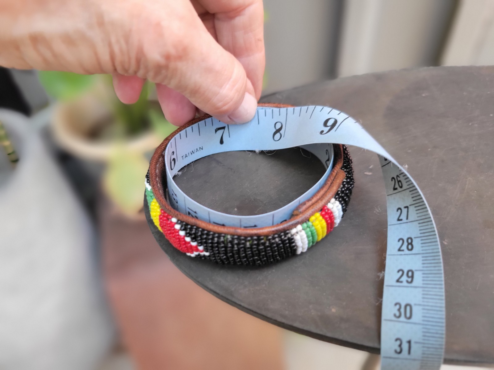 Vintage Lot of 2 African Woven Seed Bead & Leather Bangles African Colors 7″& 8″