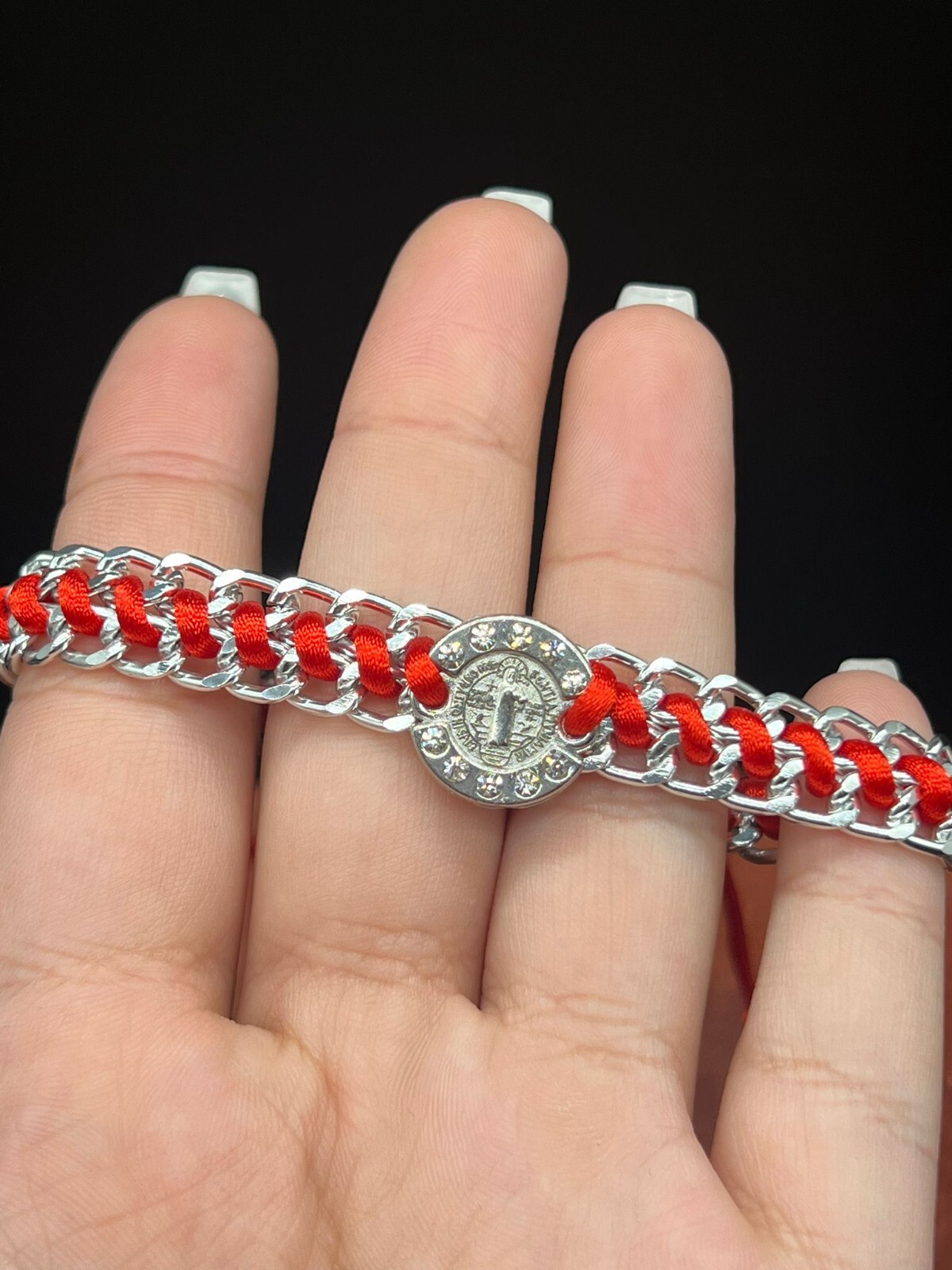 Red String Adjustable Bracelet Brass Plated Medal St Benito