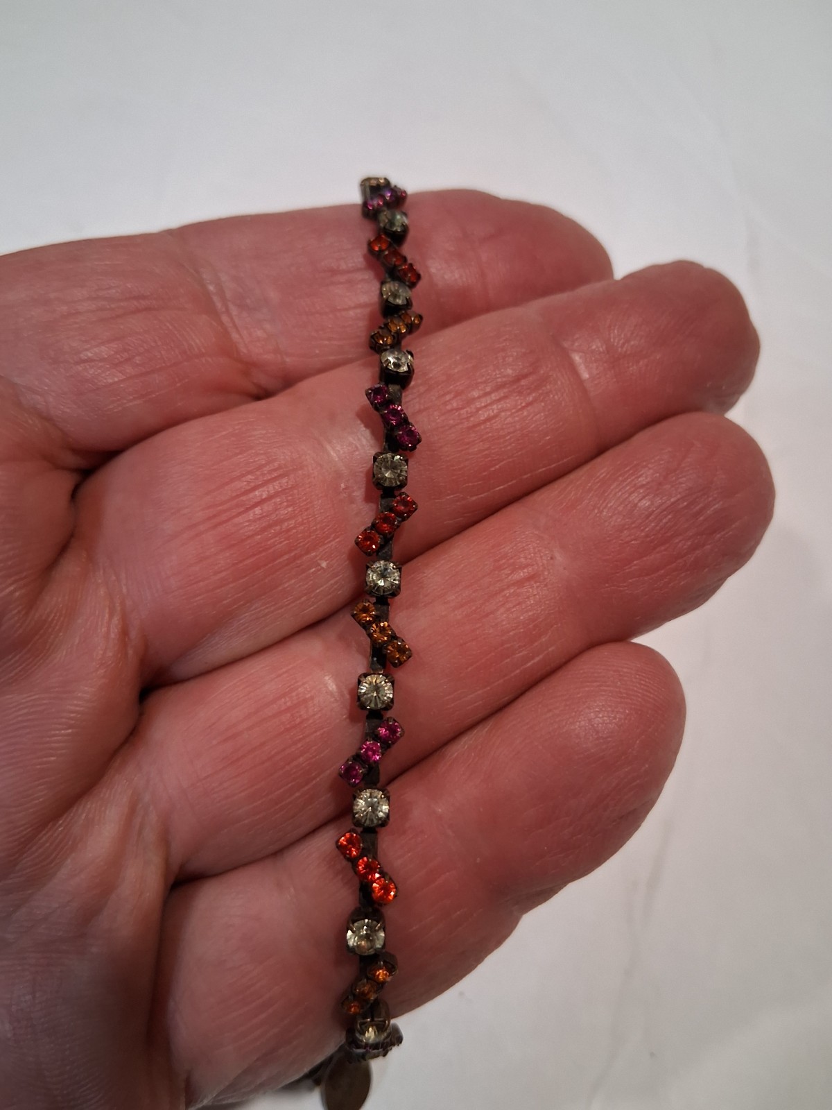 Sorrelli Rose Multi Color Tennis Bracelet Crystal 6.5 Inch Antique Gold Tone
