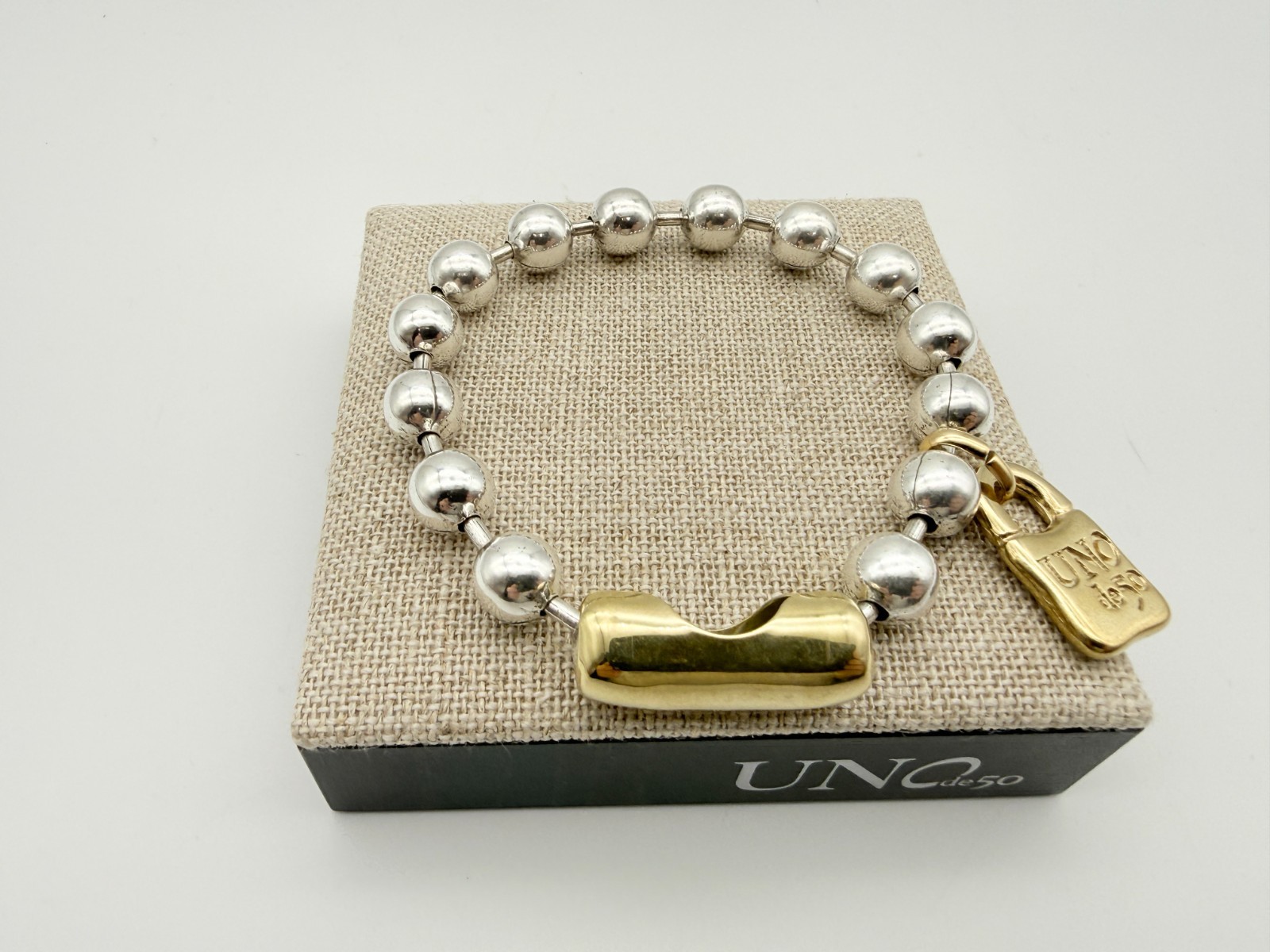 NEW Uno de 50 SNOWFLAKE Bracelet Sterling Silver 18k Gold Plated Beads Large