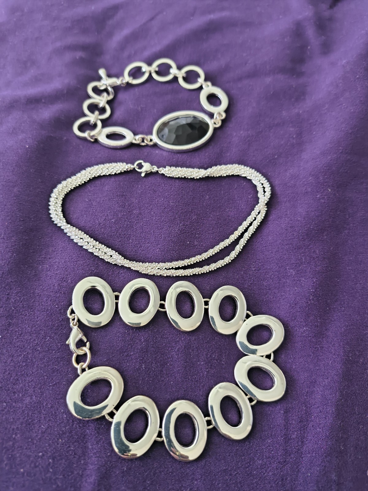 3 Silver Tone Mixed Bracelet Lot. Estate Find. All Wearable