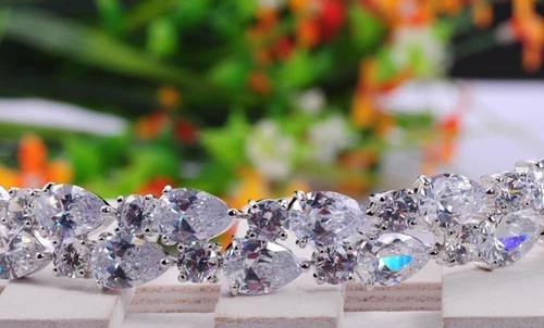 18k White Gold Filled Simulated Diamond Gemstone Tennis Bracelet Bridal Jewelry
