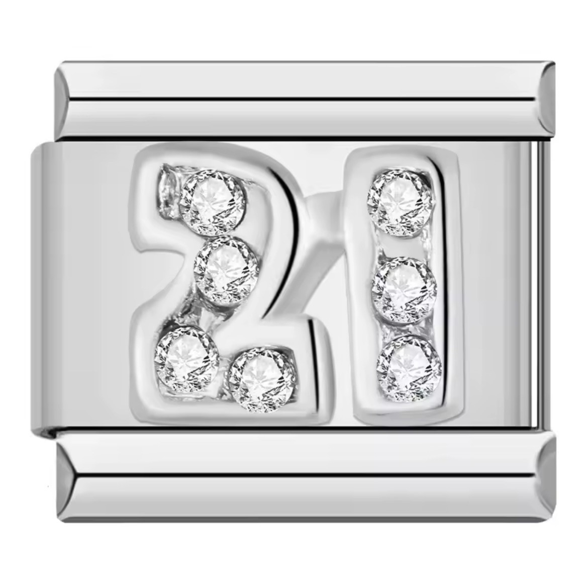 Number 21st Birthday Anniversary Silver Charm Fits 9mm Italian Bracelet Gift Box