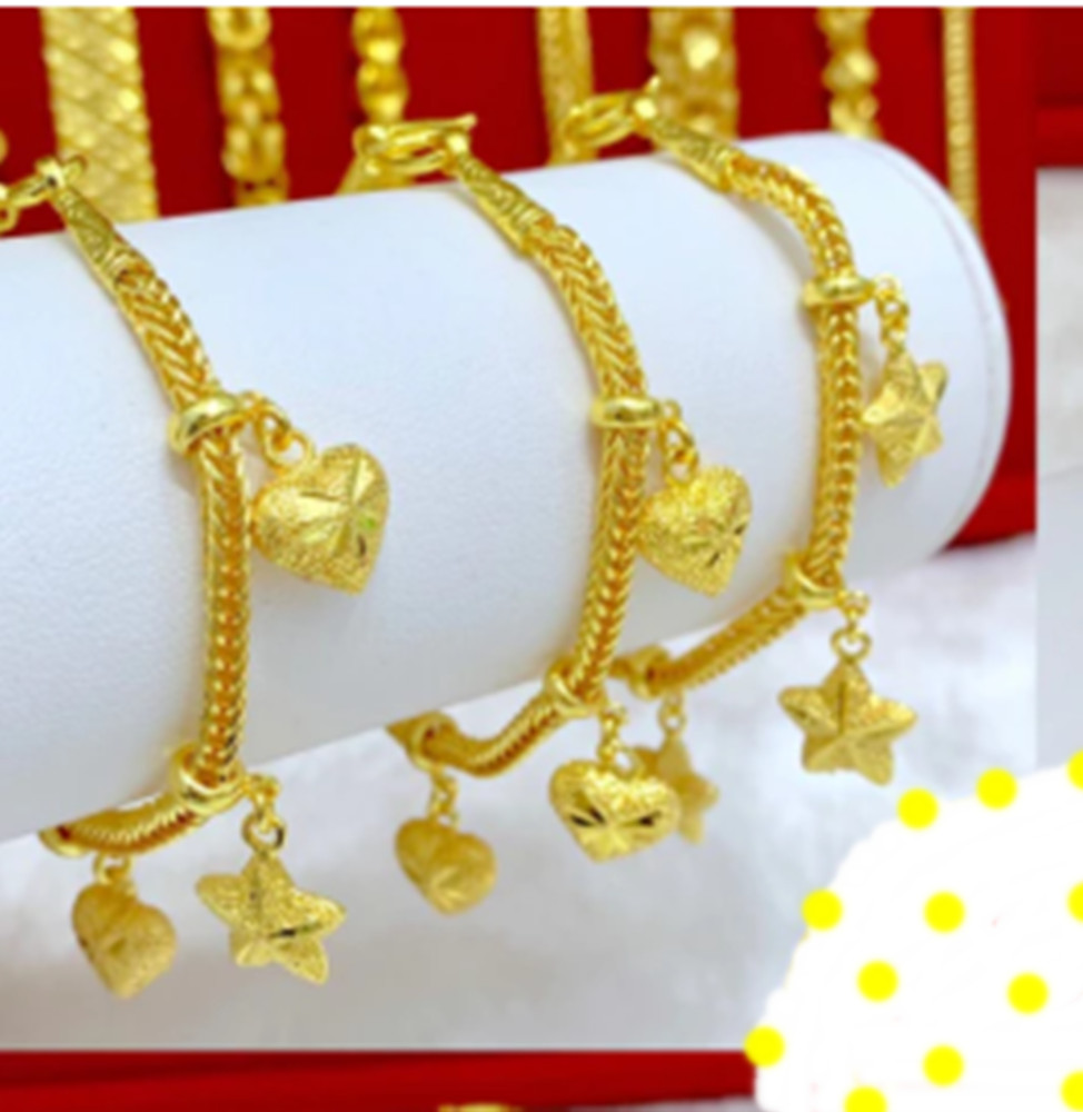 Star Charm Bracelet Jewelry Thai 1 Baht Yellow Gold Plated Microns 6.5″