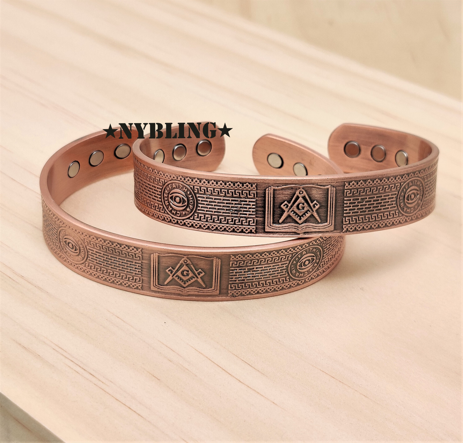 PURE Magnetic Copper Bracelet Arthritis Pain Therapy Cuff Free Mason 15MM Bangle
