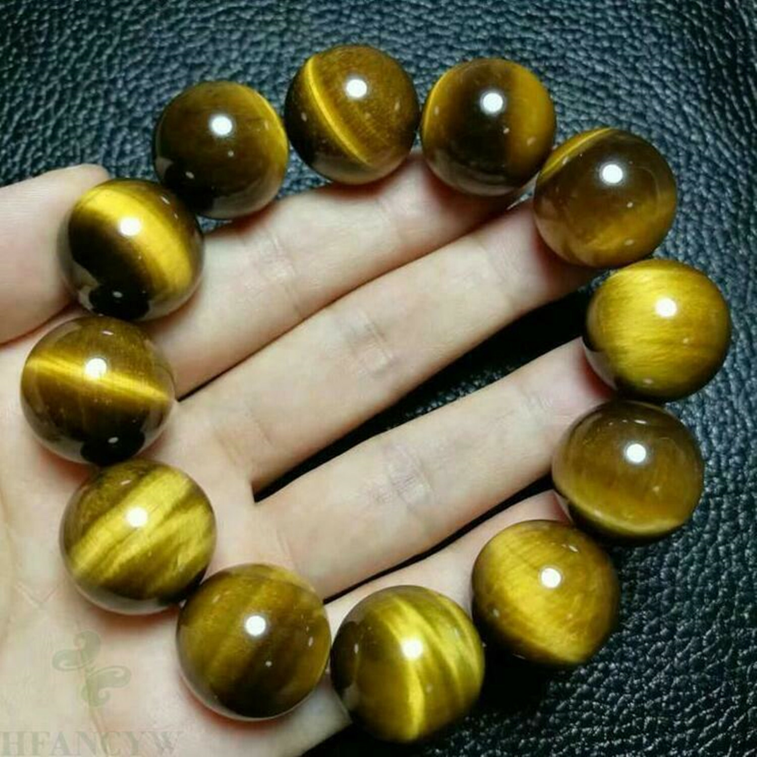 100% Natural 16mm Yellow Tiger’s Eye Round Gemstone Beads Bracelet 7.5″ AAA++