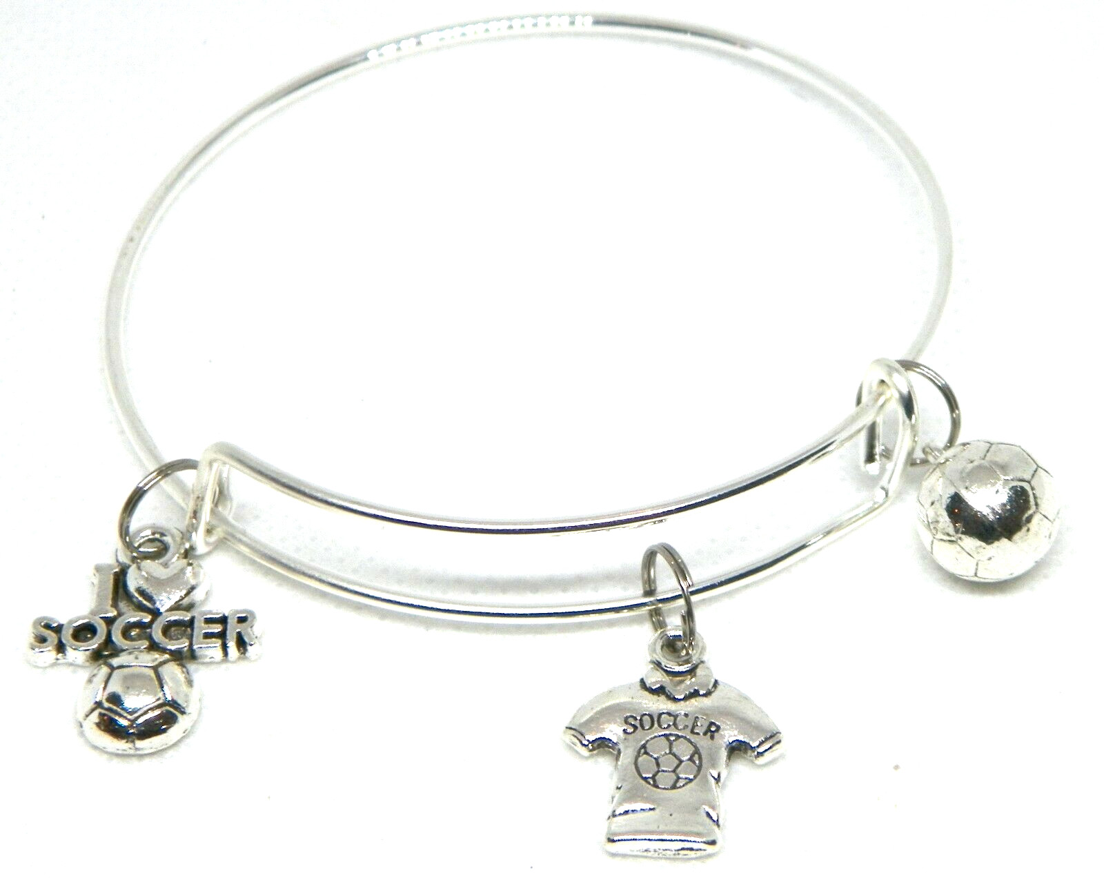 I Love Soccer Bangle Charm Bracelet