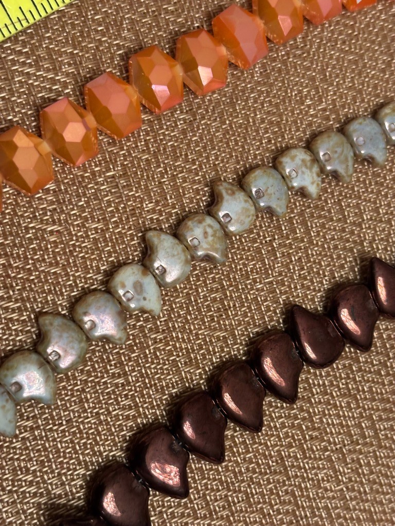 Beads brown, gray and orange new for jewelry, bracelets, 7 inches, 3 pieces