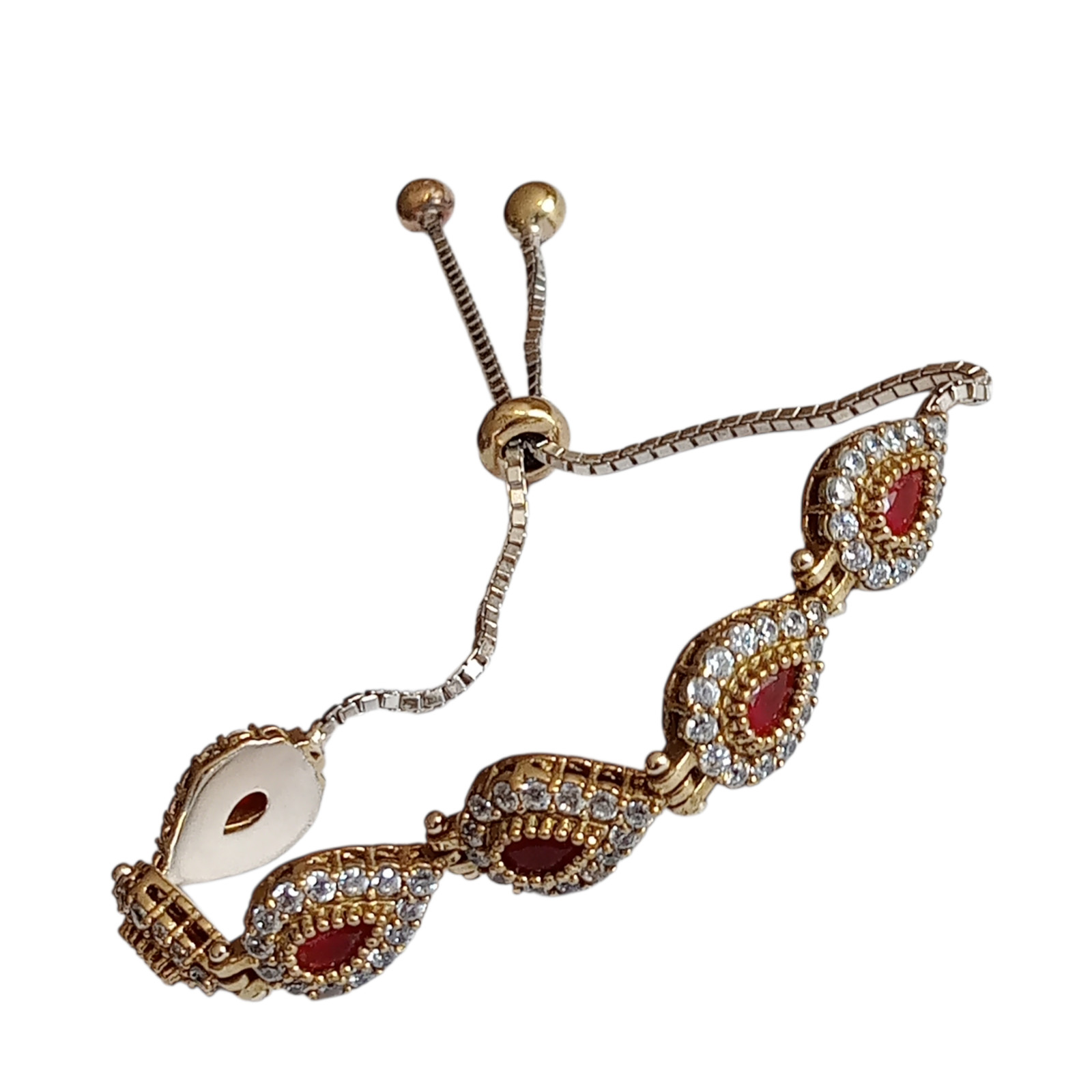 925 Sterling Silver and Bronze Turkish Handmade Ruby Topaz Adjustable Bracelet