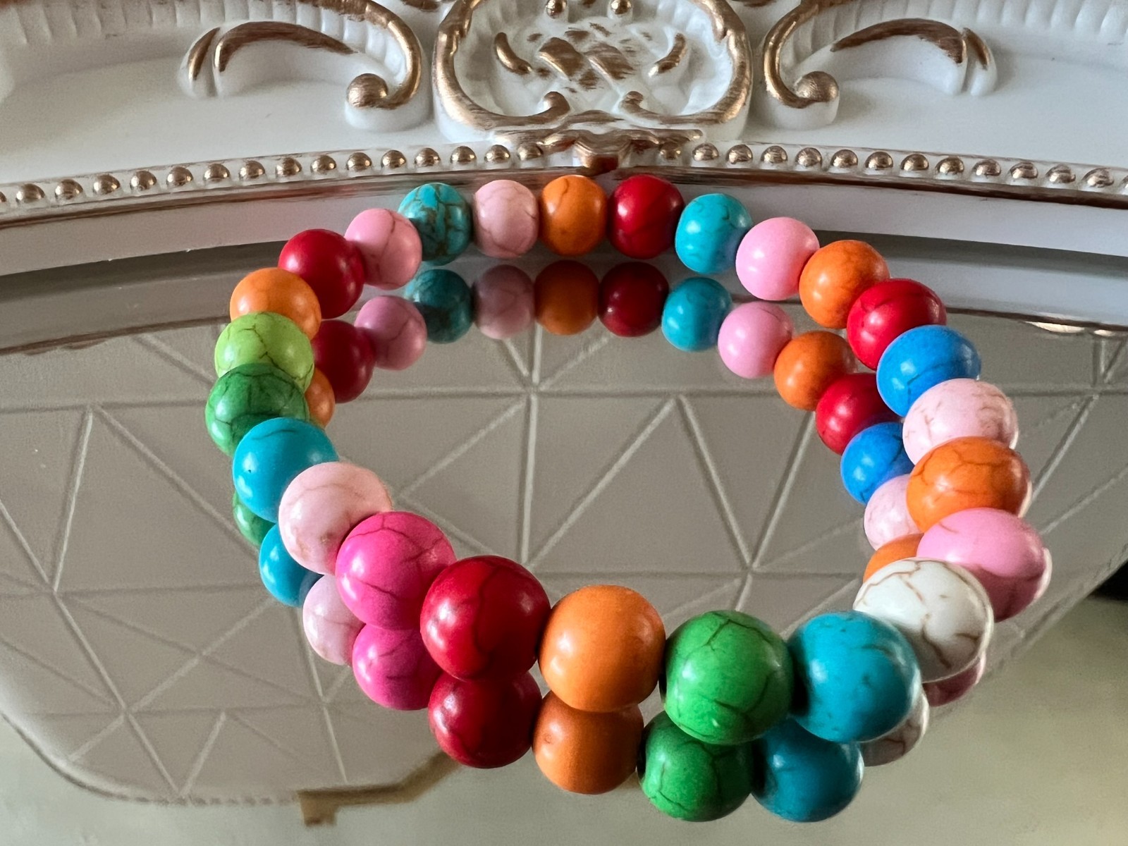 handmade elastic rainbow unique stone beads colourfull bracelet