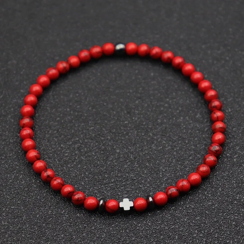 New Men Bracelet Small Stone 4mm Braclet Hematite Cross Braslet Rice.