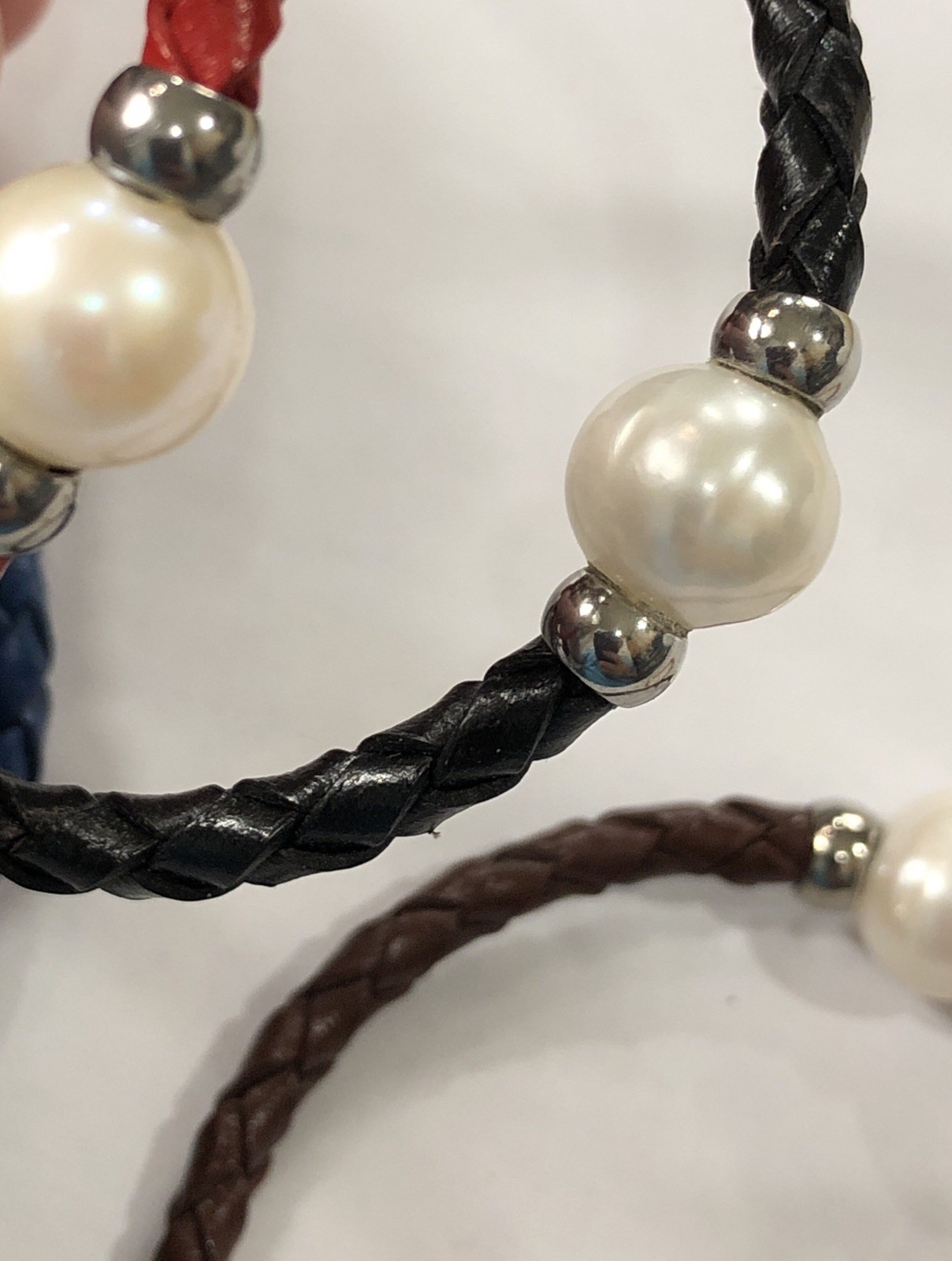 Braided Bracelet Faux Leather Wrap Multicolor Pearl Adjustable – Lot of 8