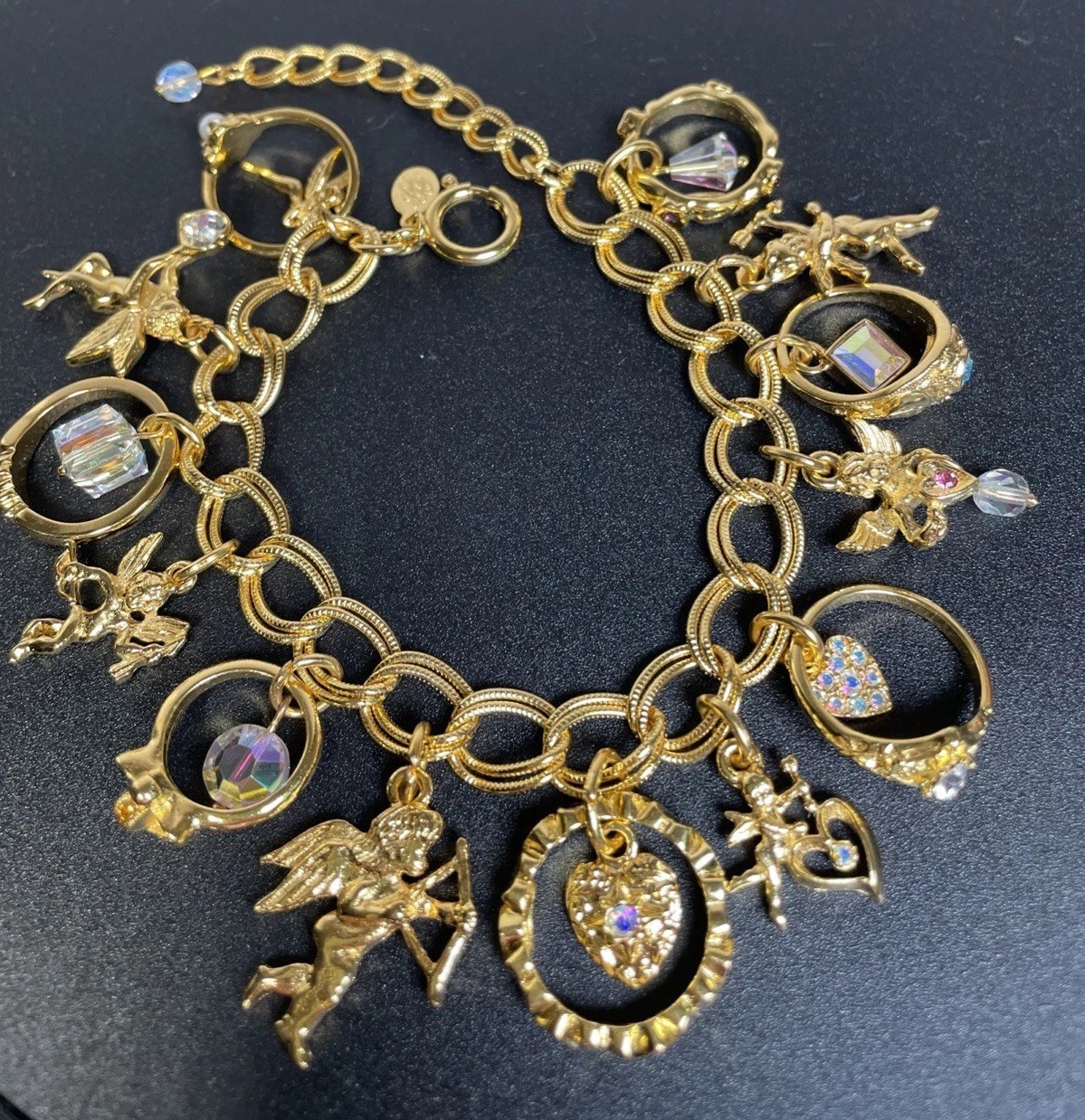 Vintage Kirks Folly Secret of the Seven Angels Rings Bracelet w/ Box AB Crystals