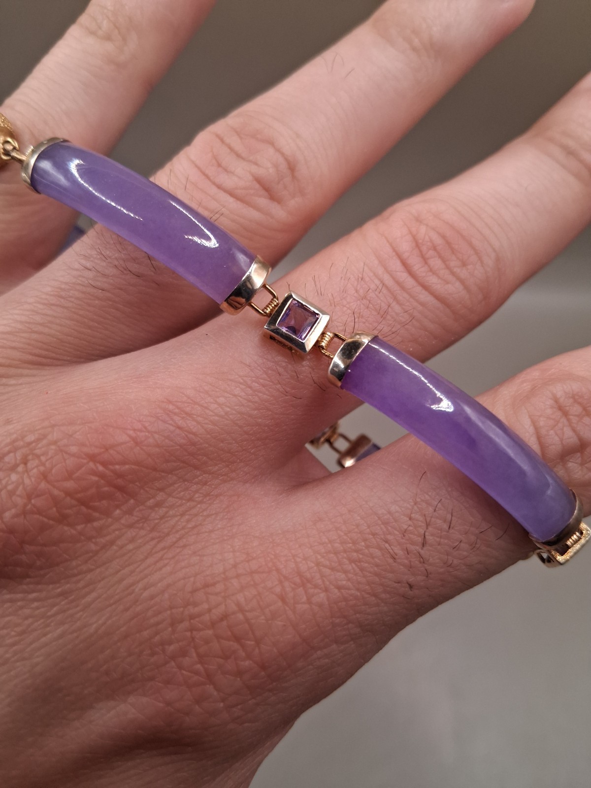 Gold Tone Purple Gemstone Bar Link Bracelet 8.5″