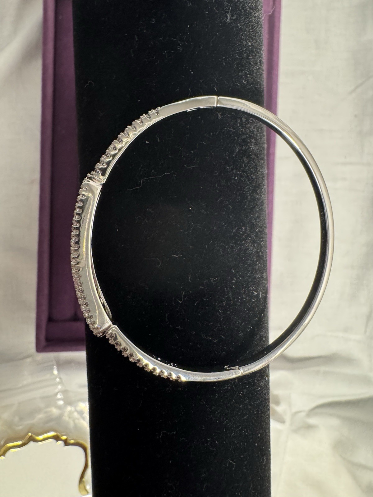 Gold brass plated Silver Tone Hinged Round Metal Bangle with moving CZ stone