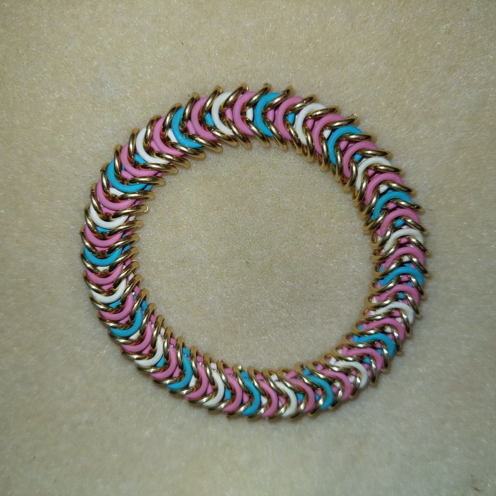 Pride Unisex Stretchy Transgender Bracelet with Rubber Rings in Polished Brass