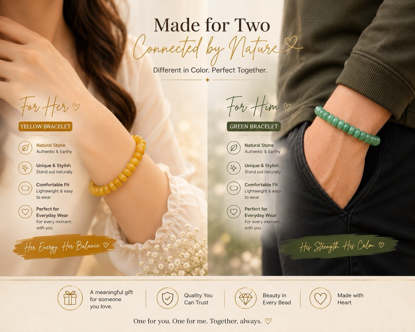 Couple bracelet Natural Abacus stones Bead Elastic Bracelets