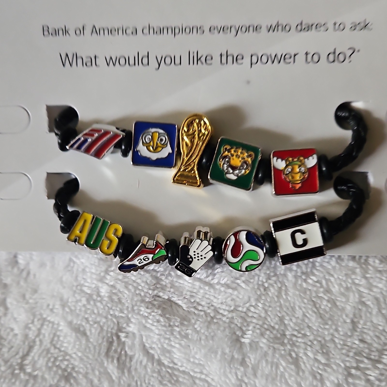 Sports Theme Enamel Bead Charm Cord Bracelet Adjustable Slide Black/Multicolor